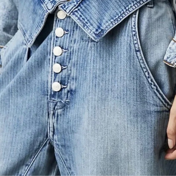 NWOT, We The Free Noah Foldover Harem Jeans Railroad Stripes Pleating - Picture 4 of 13